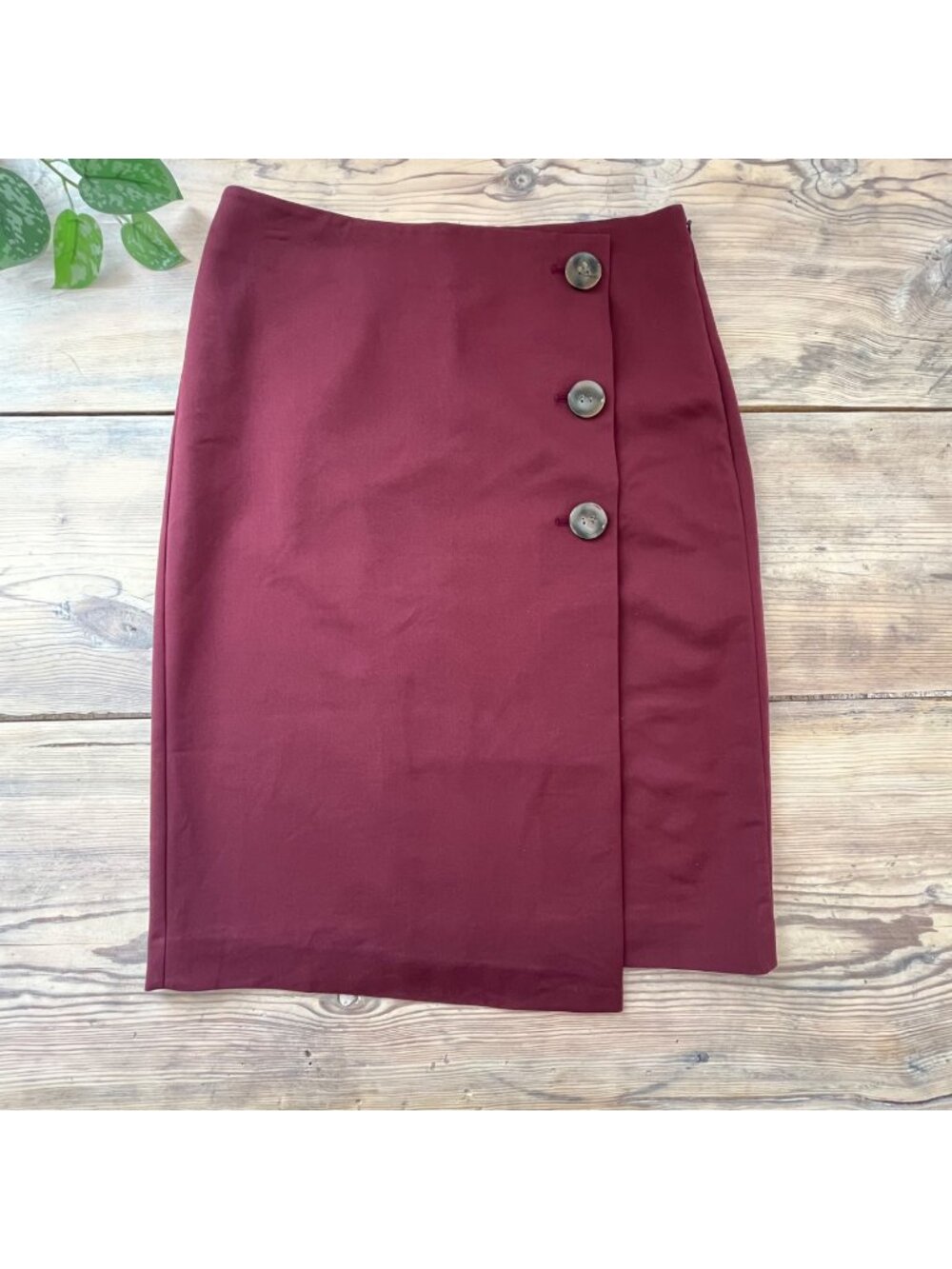 Ann Taylor Pencil Skirt Womens 6 Red Wrap Button Lined Career